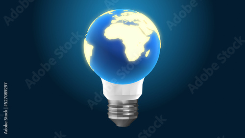 Planet earth inside energy saving lamp