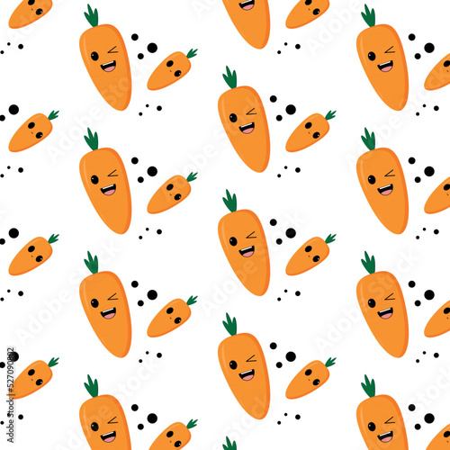 Carrot pattern with kawaii eyes. Design of vector illustrations in orange and green colors	
