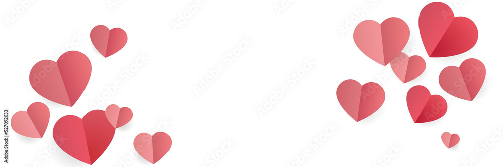 Pink hearts illustration on a white background - love heart for valentines day background - design banner Pink hearts illustration on a white background - love heart for valentines day background - design banner