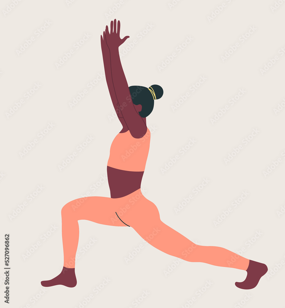 Woman wearing sportswear doing Yoga. Young slim girl doing yoga. Hand drawn colored Vector illustration. Weight Loss. Health care and lifestyle concept. Female yoga.
