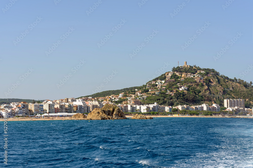 Blanes coast with Sa Palomera Rock on foreground, Catalonia.