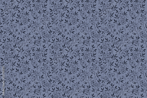 Vector seamless pattern. Pretty pattern in small flowers. Small contour line flowers. Light blue  background. Ditsy floral background. The vintage template for fashion prints. Stock vector.