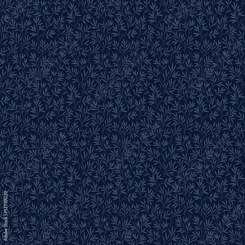 Seamless pattern with leaves. Branches and leaves. Dark blue background. Cute pattern with leaves. Floral endless pattern plants. Elegant the template for fashion prints. Vector texture.
