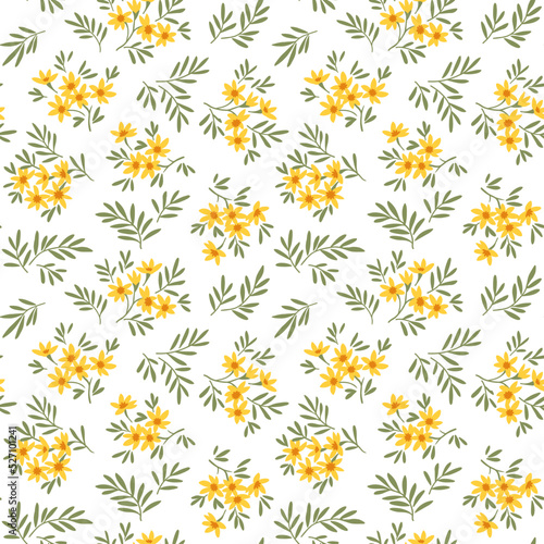 Fototapeta Naklejka Na Ścianę i Meble -  Vector seamless pattern. Pretty pattern in small flowers. Small yellow flowers. White background. Ditsy floral background. The vintage template for fashion prints. Stock vector.