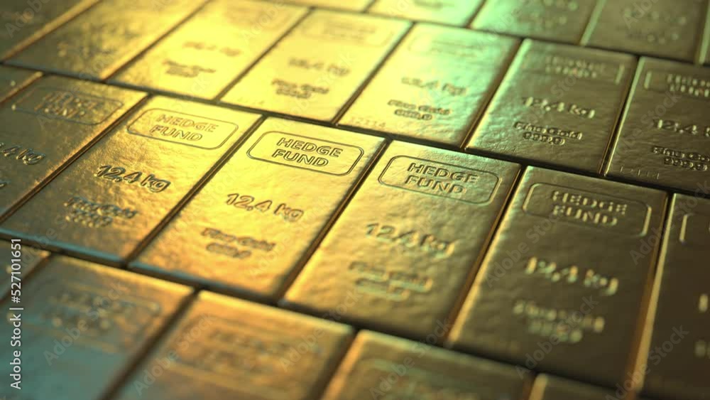 Gold bars with HEDGE FUND text. Seamless looping 3d animation Gold bars with HEDGE FUND text. Seamless looping 3d animation
