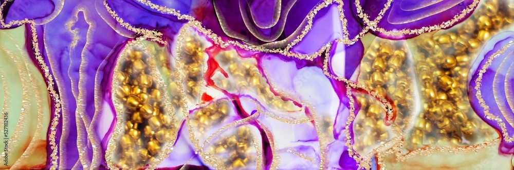 Fototapeta premium Golden pealrs on Alcohol ink fluid abstract texture fluid art with gold glitter and liquid.