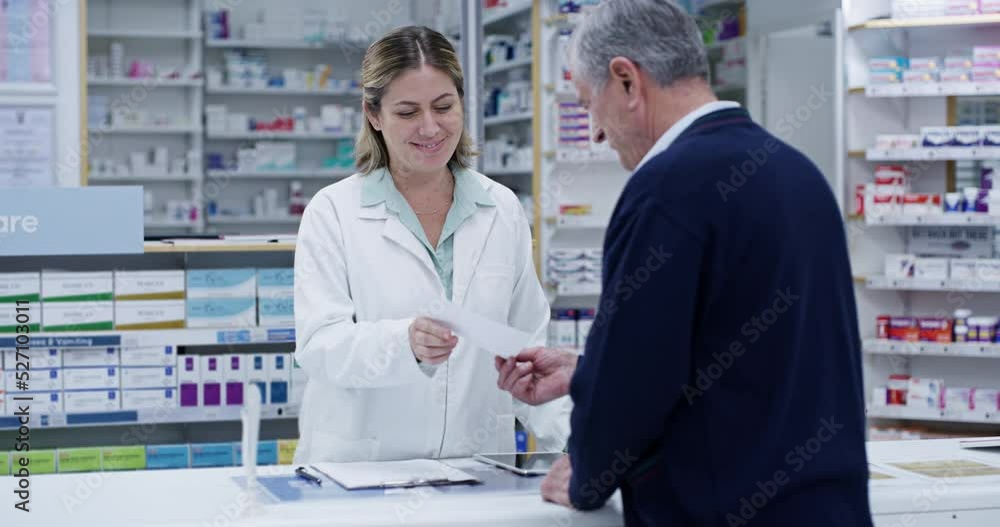 Happy pharmacist with tablet help senior man, customer service in pharmacy and digital innovation. Medical technology, pharmacy script, medicine pharmaceutical drugs and pills store prescription. Happy pharmacist with tablet help senior man, customer service in pharmacy and digital innovation. Medical technology, pharmacy script, medicine pharmaceutical drugs and pills store prescription.