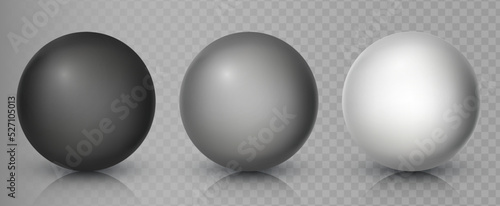 Set of vector spheres and balls on transparent background with a shadow