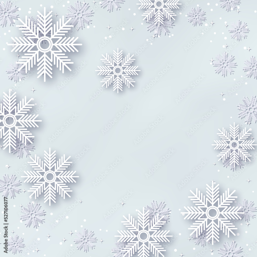 Christmas and New Year vector illustration. Light blue background with elegant cartoon snowflakes and stars Christmas and New Year vector illustration. Light blue background with elegant cartoon snowflakes and stars