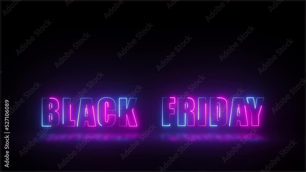 Black Friday Word Neon Lights Looped Animation on Black Background Black Friday Word Neon Lights Looped Animation on Black Background