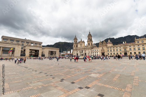 Bogota colombia main square knowed as Bolivar Square with Justice palace building and primatial cathedral at background  in sunny day  photo