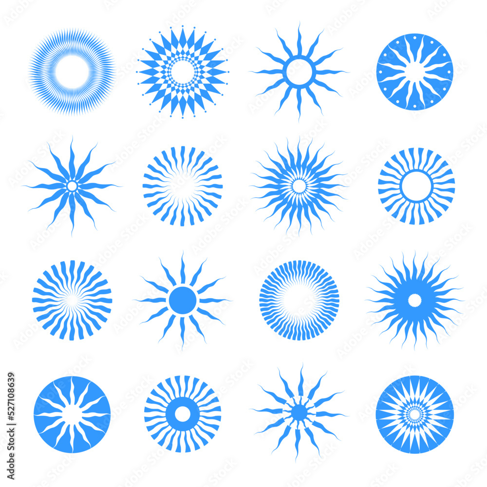 Abstract Decorative Blue Sun Icons. Elements for Design.