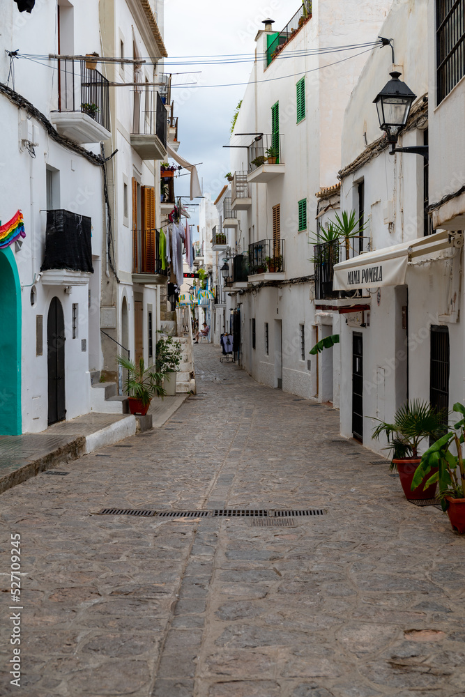 Fototapeta premium Ibiza, Balearic islands, Spain - October 14, 2021, Street in Ibiza old town, Spain