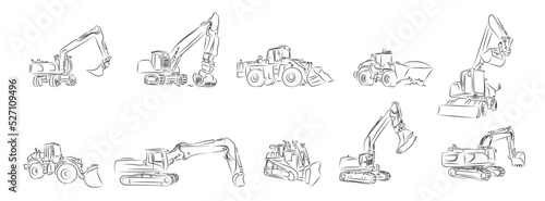 10 Bagger Zeichnungen | excavator drawnings Vector graphics photo