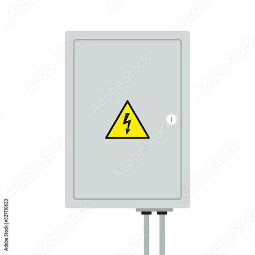 Electrical power switch panel with close door. Fuse box. Isolated vector illustration in flat style on white background.