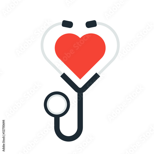 Health and medicine symbol, Isolated vector illustration. Simple stethoscope icon with heart shape.