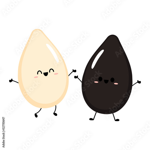Black and white sesame seed character. Sesame seed on white background.