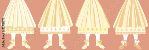 Row of women in ethnic skirts and boots