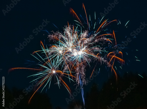 Colorful fireworks at Haus im Wald, Bavarian forest, Bavaria, Germany