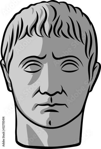 Antique Roman Man Head Full Face. Statue of Germanicus Iulius Caesar. Roman General.Line, fill, shadow.