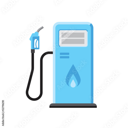 Vector illustration of blue natural gas station with petrol pump. Isolated on white. Flat style. Alternative fueling concept