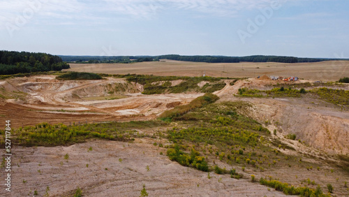 Aerial view of the mining quarry. Industrial landscape sand and desert.