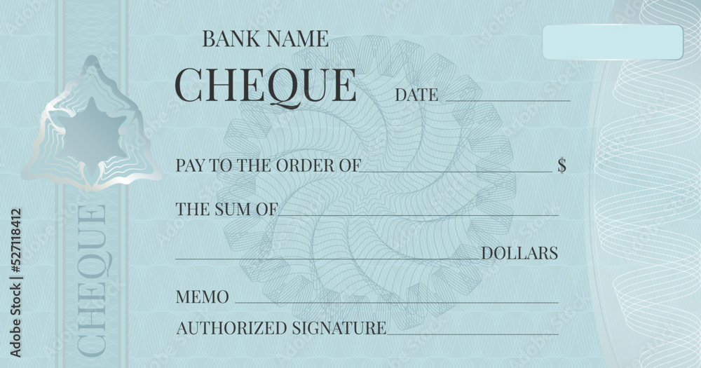 BANK CHEQUE WITH GUILLOCHE BACKGROUND Stock Vector | Adobe Stock