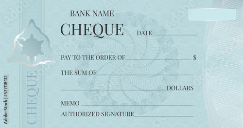 BANK CHEQUE WITH GUILLOCHE BACKGROUND
