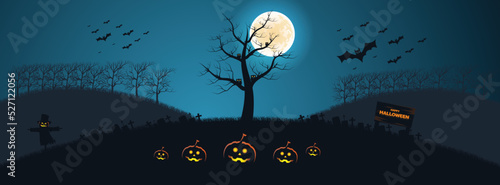Halloween background Facebook cover with bats jack lantern and night background