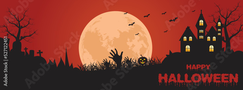 Realistic Halloween party dead trees, at moon night pumpkin Facebook cover