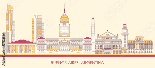 Cartoon Skyline panorama of city of Buenos Aires, Argentina - vector illustration