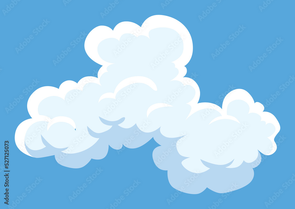 Cartoon clouds. Abstract white cloudscape icon symbol. Vector cloudy landscape or simplicity nature aerial panorama. Round shapes in flat style