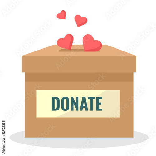 donate box with hearts. putting coins into donation box: Donate money charity conceptopen box with a heart
