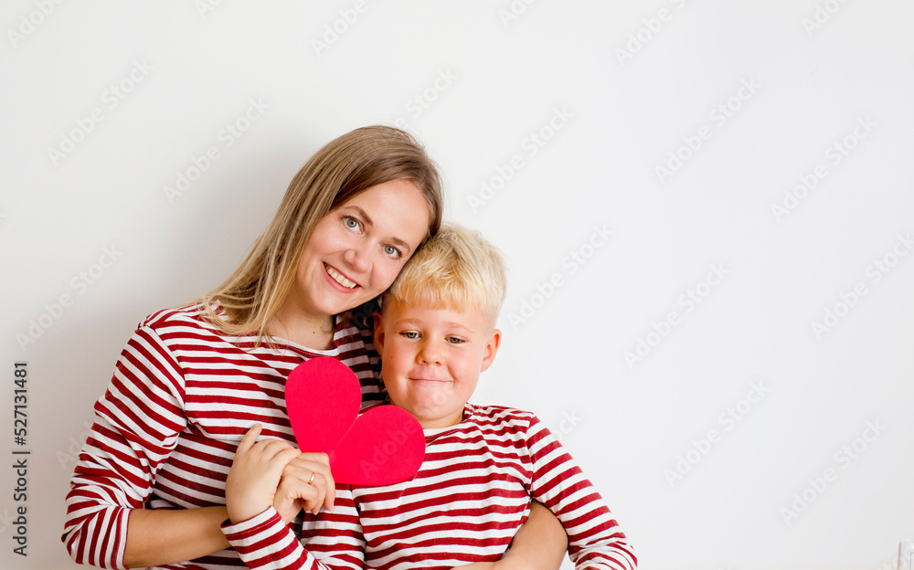 Portrait of happy mother and son over white background , Mother’s Day background Portrait of happy mother and son over white background , Mother’s Day background