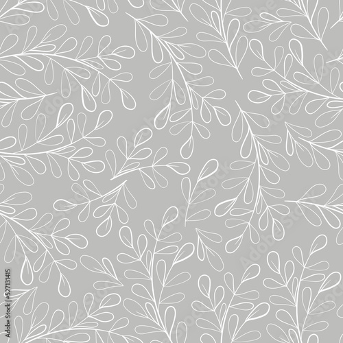 Wallpaper Mural Endless monochrome floral pattern with white contour leaves on a gray background. Seamless vector background for textiles, packaging, paper. Seamless Repeat Pattern. Torontodigital.ca