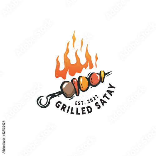 Grilled hot skewers logo template