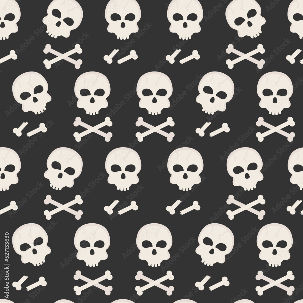 Fototapeta premium Flat Halloween pattern with skulls and bones