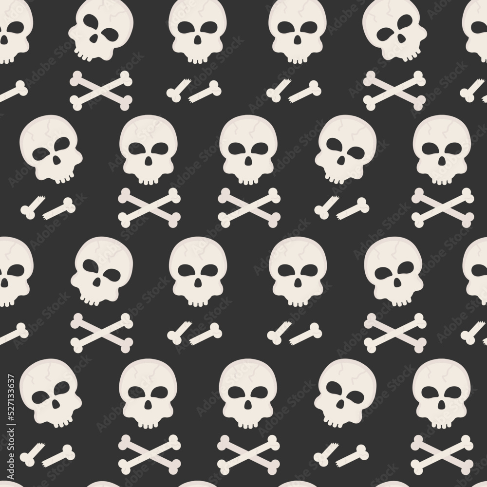 Fototapeta premium Flat Halloween pattern with skulls and bones