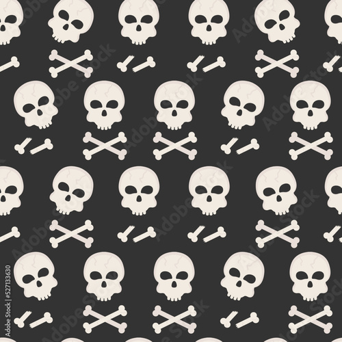 Flat Halloween pattern with skulls and bones