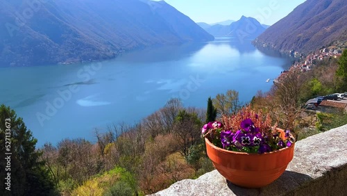 The viewpoint, observing Lake Lugano, Castello, Valsolda, Italy photo