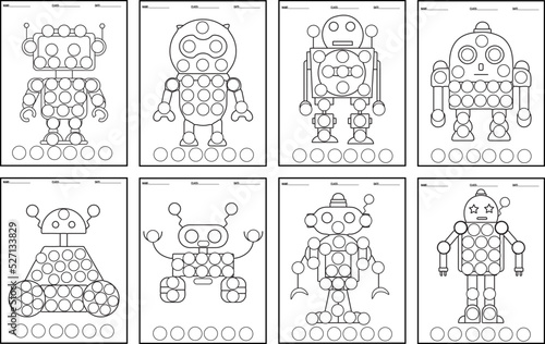 Robot Coloring Book Dot Markers For Kids ,Mechanical character design.