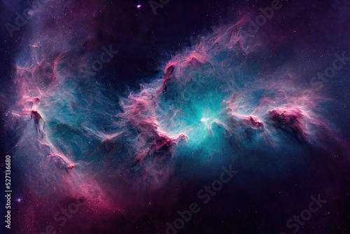 Space cosmic background of supernova nebula and stars, glowing mysterious universe