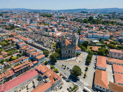 An aerial view of the Church of Our Lady of Lapa (Portuguese: Igreja de Nossa Senhora da Lapa) and the oldest romantic Portuguese graveyard in the country, Porto, Portugal