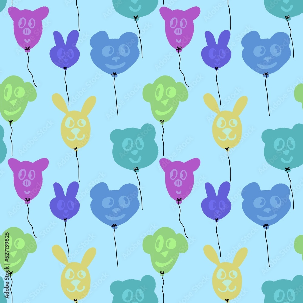 Festive cartoon seamless doodle balloons pattern for birthday wrapping paper and kids clothes print