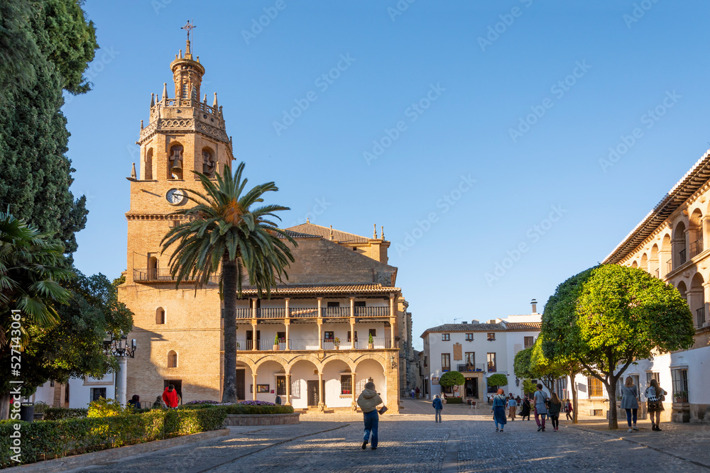 The Iglesia de Santa María la Mayor Church, a mosque turned Catholic church in the old town of the Andalusian city of Ronda, Spain. 
