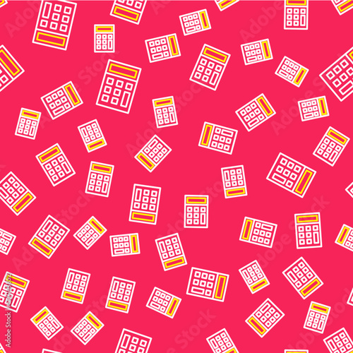 Line Calculator icon isolated seamless pattern on red background. Accounting symbol. Business calculations mathematics education and finance. Vector
