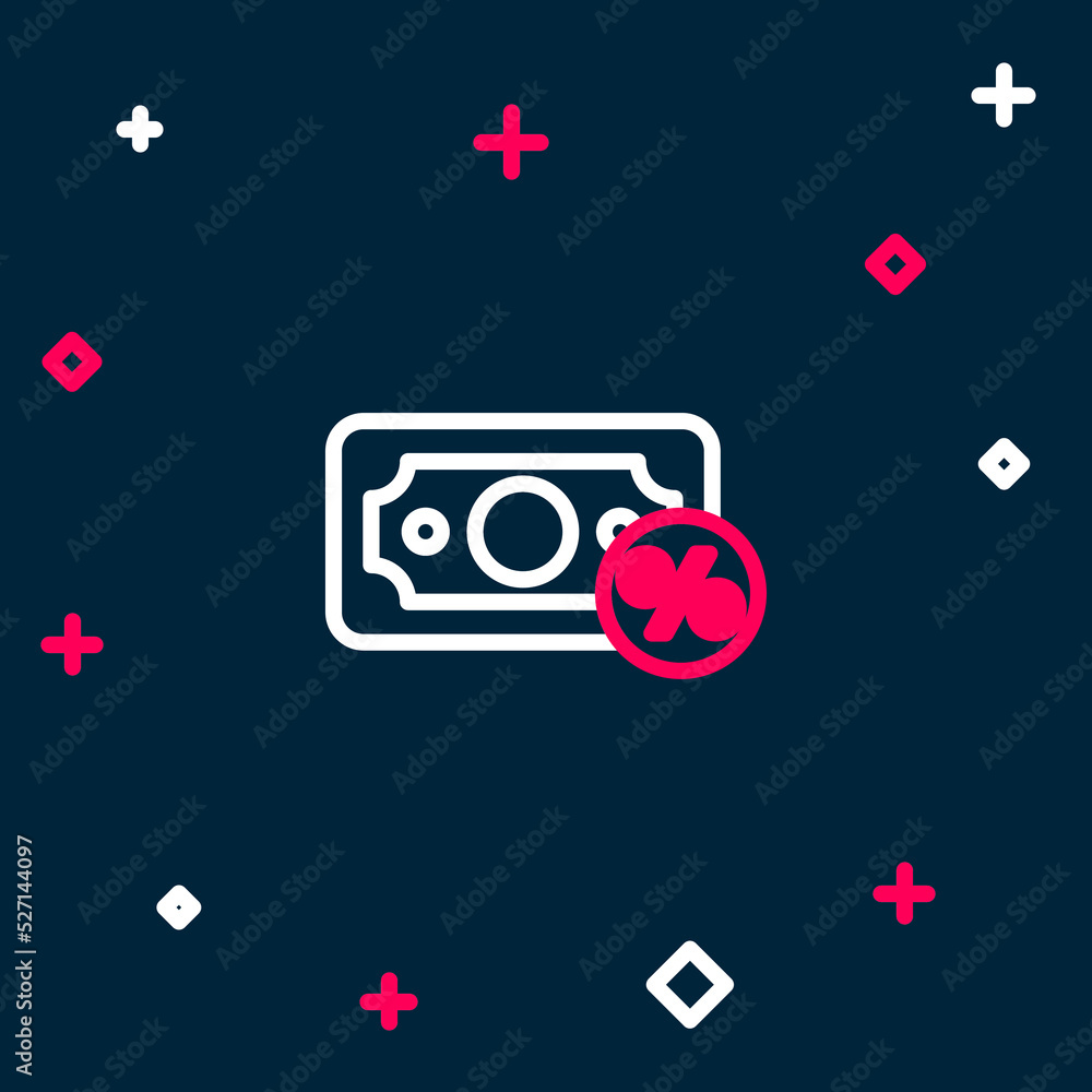 Line Money percent icon isolated on blue background. Percent loyalty wallet sign. Colorful outline concept. Vector Line Money percent icon isolated on blue background. Percent loyalty wallet sign. Colorful outline concept. Vector