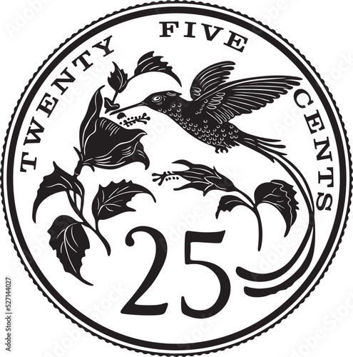 jamaica coin 25 cents with hummingbird vector design