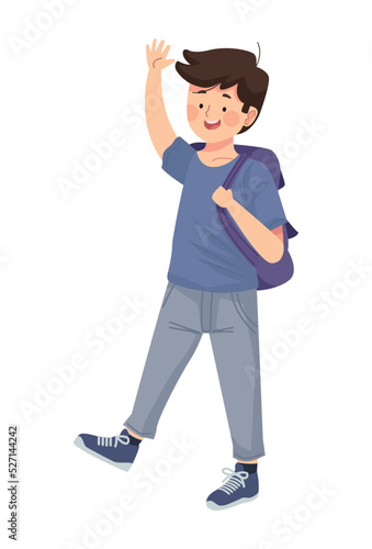 schoolboy walking with shoolbag