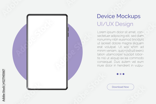 Realistic phone with empty screen mockup in the circle. Smartphone template for infographics or presentation UI design interface.